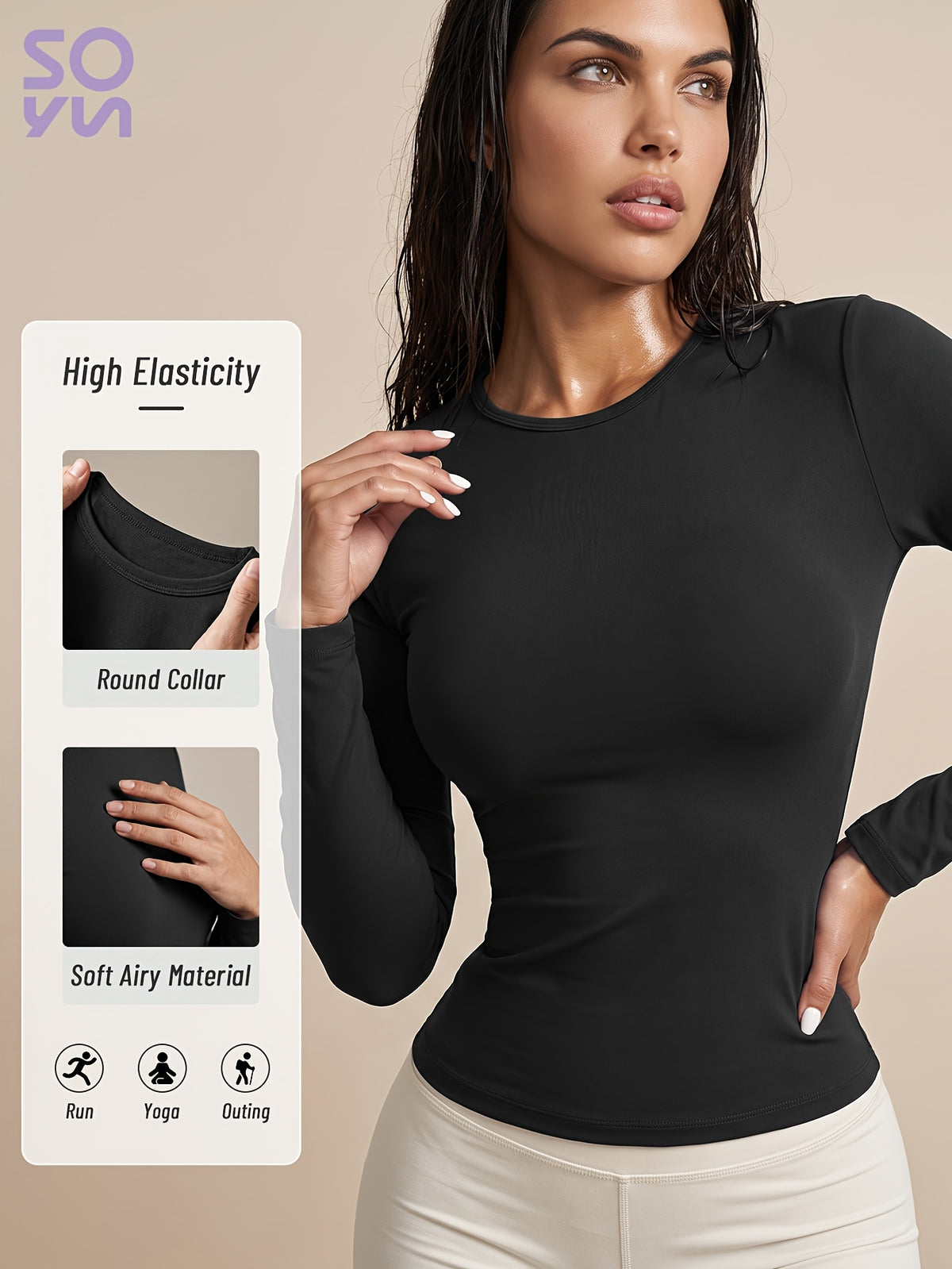 Nylon High Stretch Long Sleeve Tee - Black