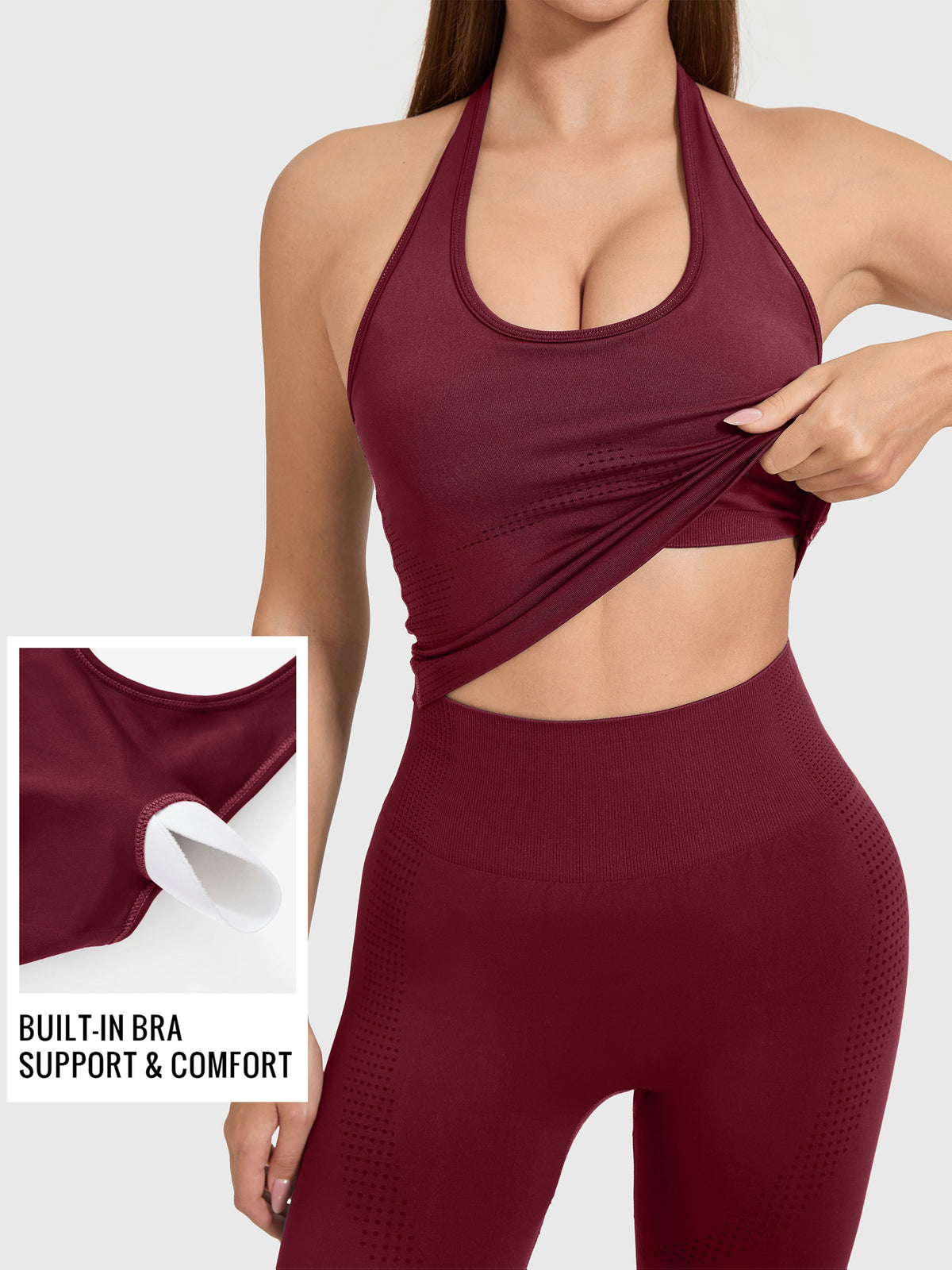 Sleeveless Cross Back Top & Leggings Set - Burgundy