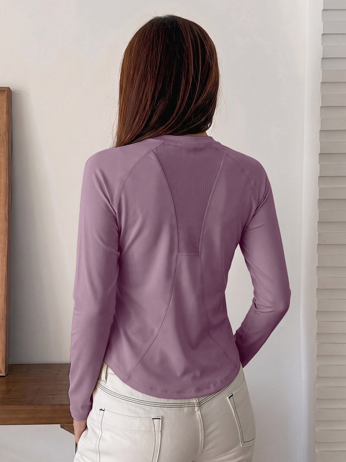 Mesh Back Panel Fitness Tee - Grey Pink
