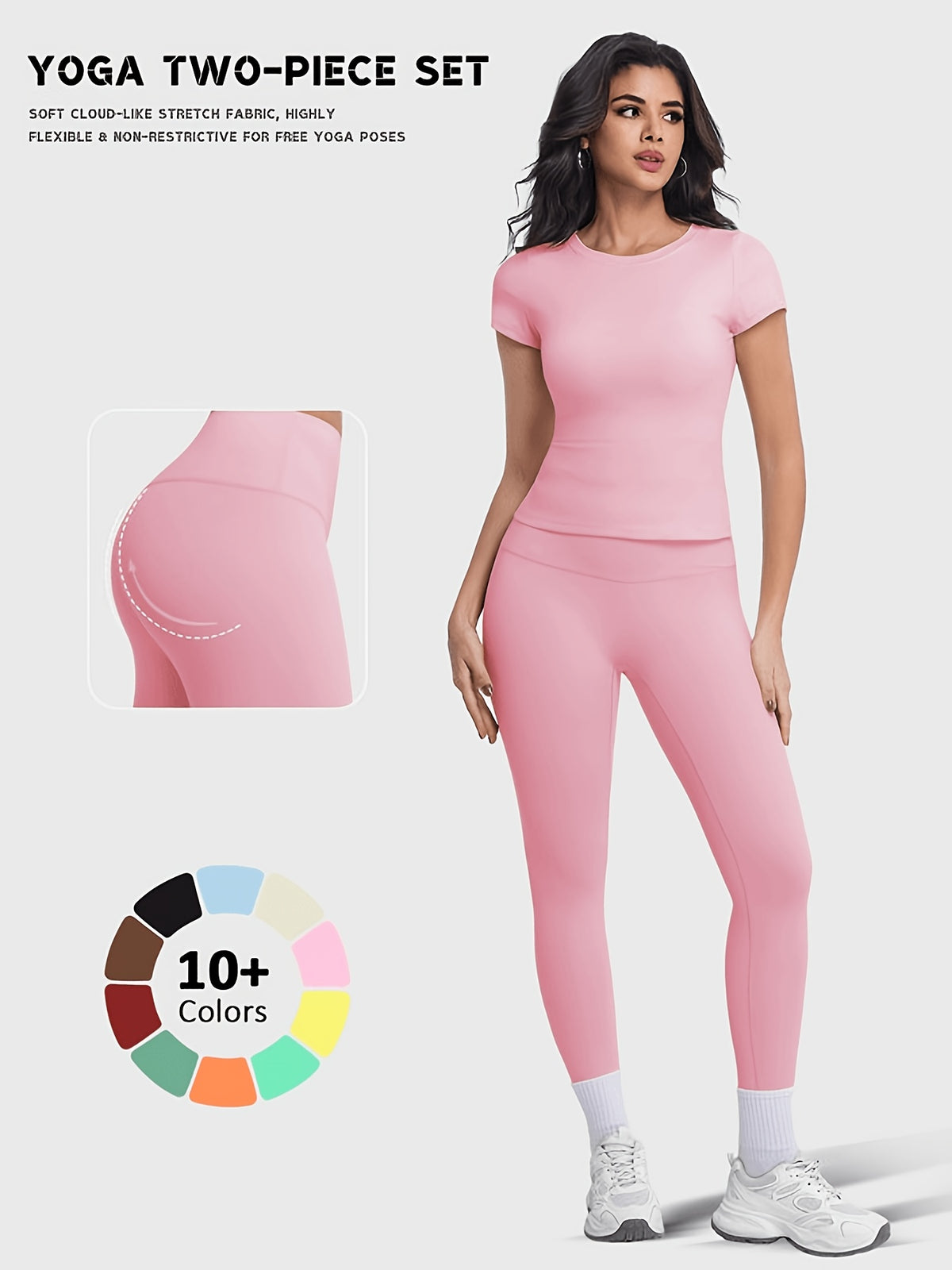 Crew Neck Tee & Leggings Set - Pink
