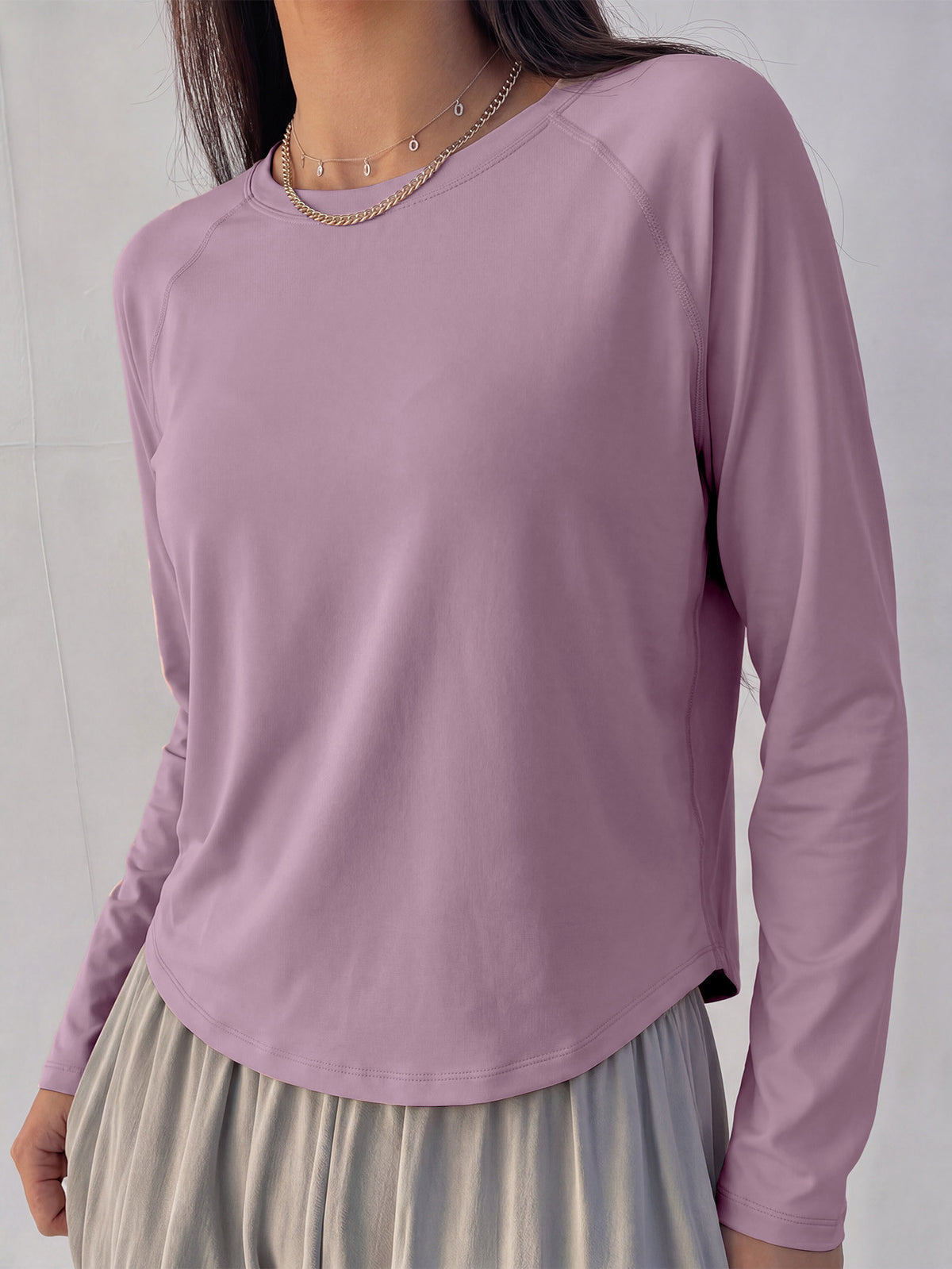 Mesh Back Panel Long Sleeve Top - Dusty Rose