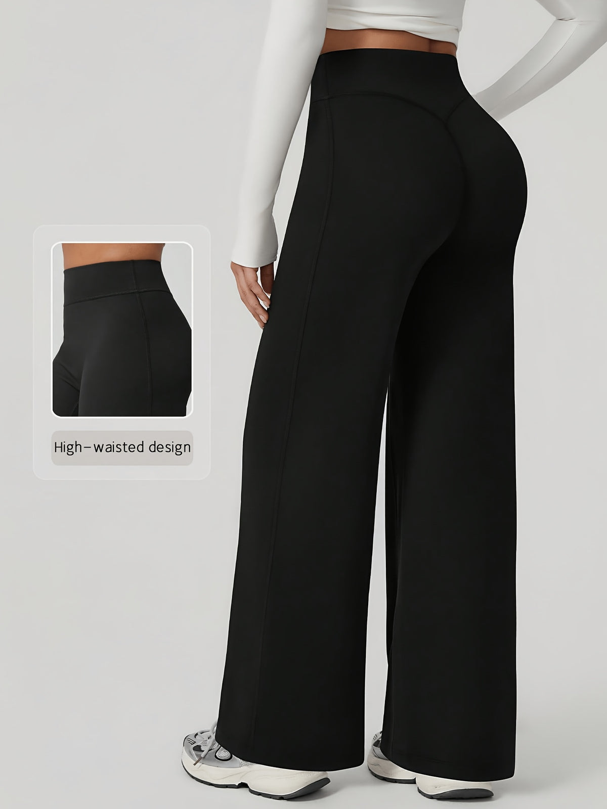 High Waist Wide Leg Yoga Pants - Black