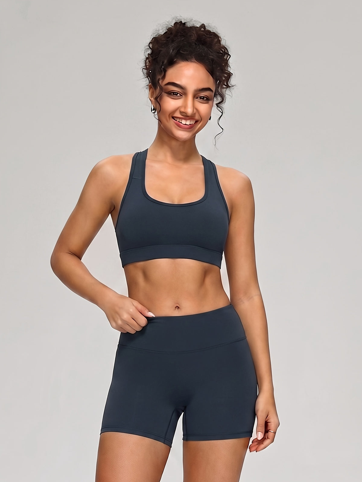 Halter Sports Bra & Shorts Set - Navy
