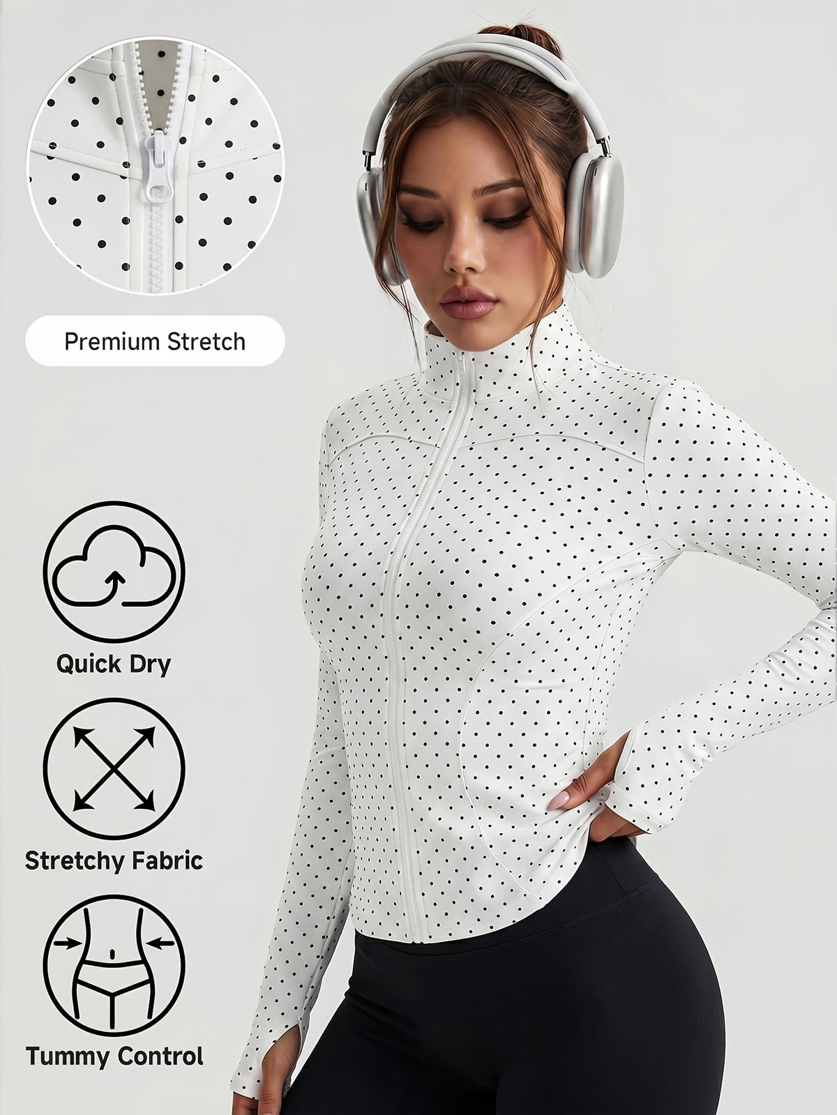 Pin Dot Stand Collar Zip Jacket - White