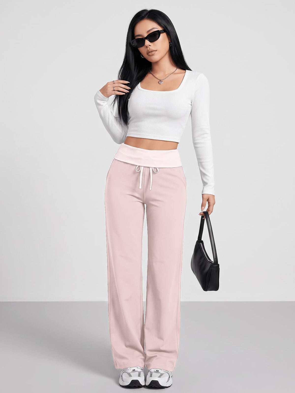 Ruffled Waist Drawstring Trousers - Hot Pink
