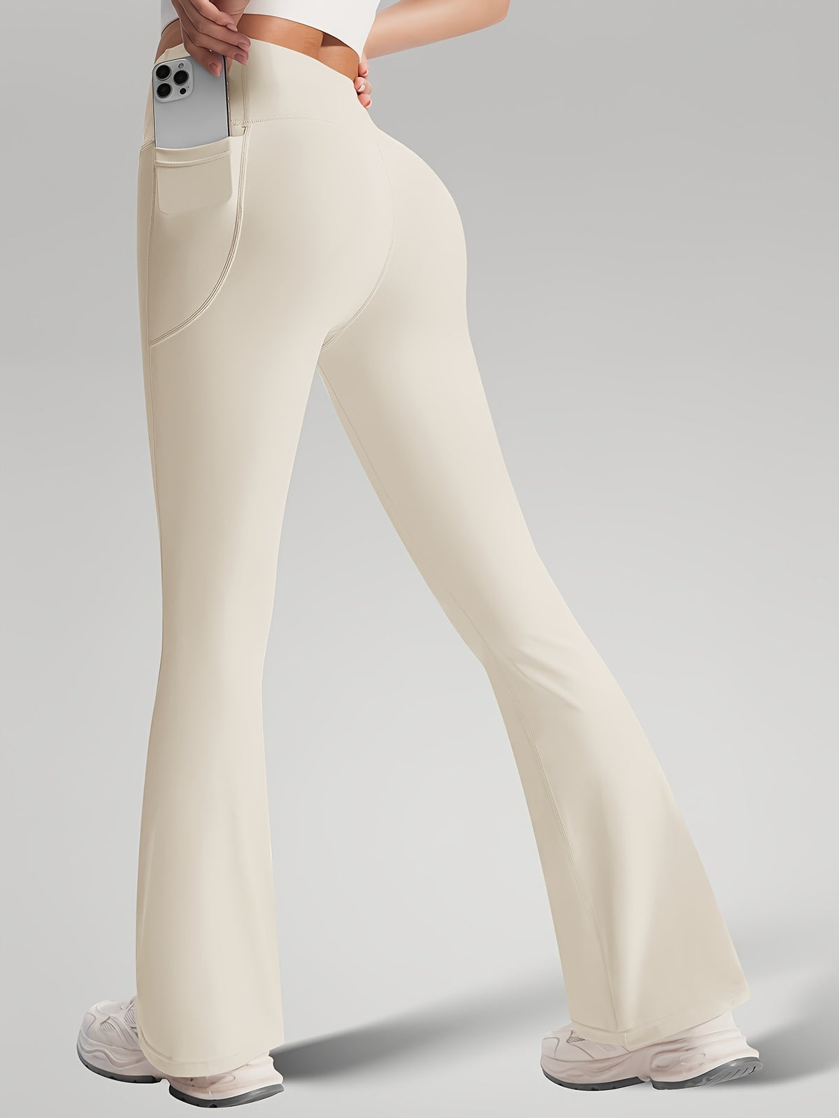Fitted Tee & Flare Pants Set - Beige