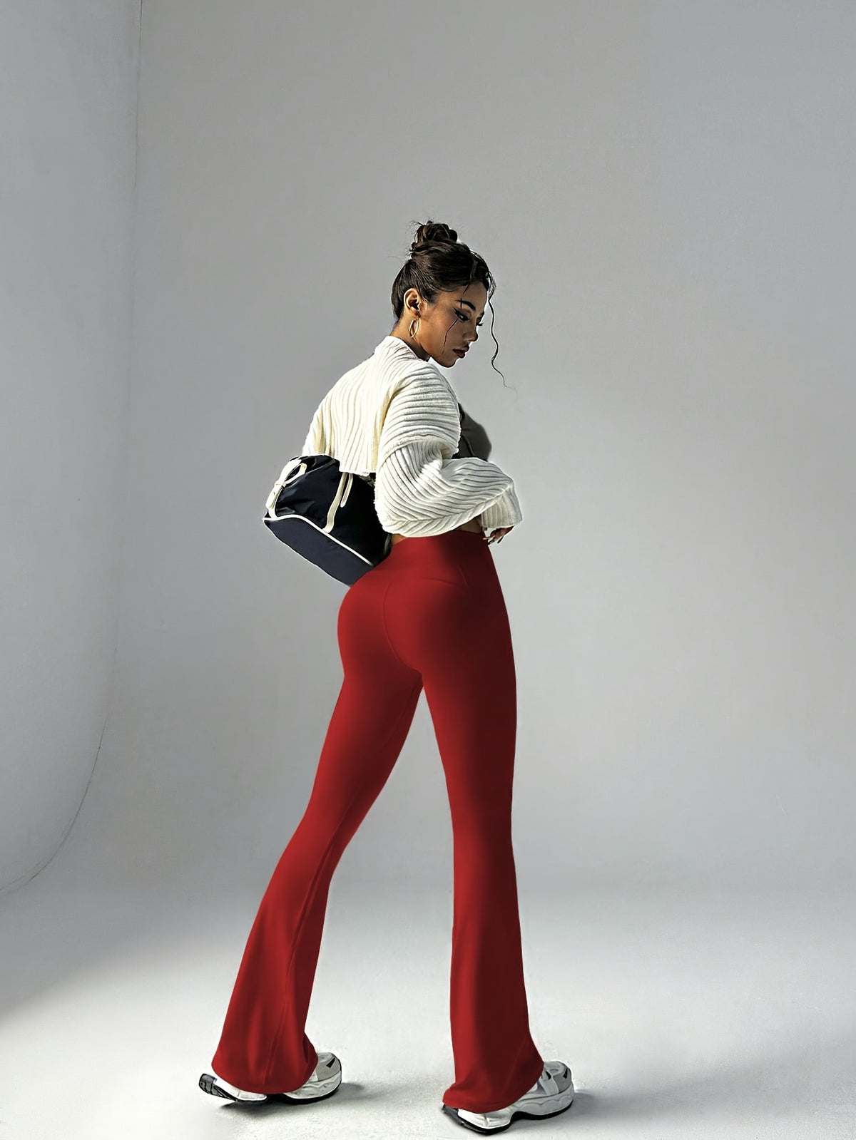 High Waist Flare Pants - Red
