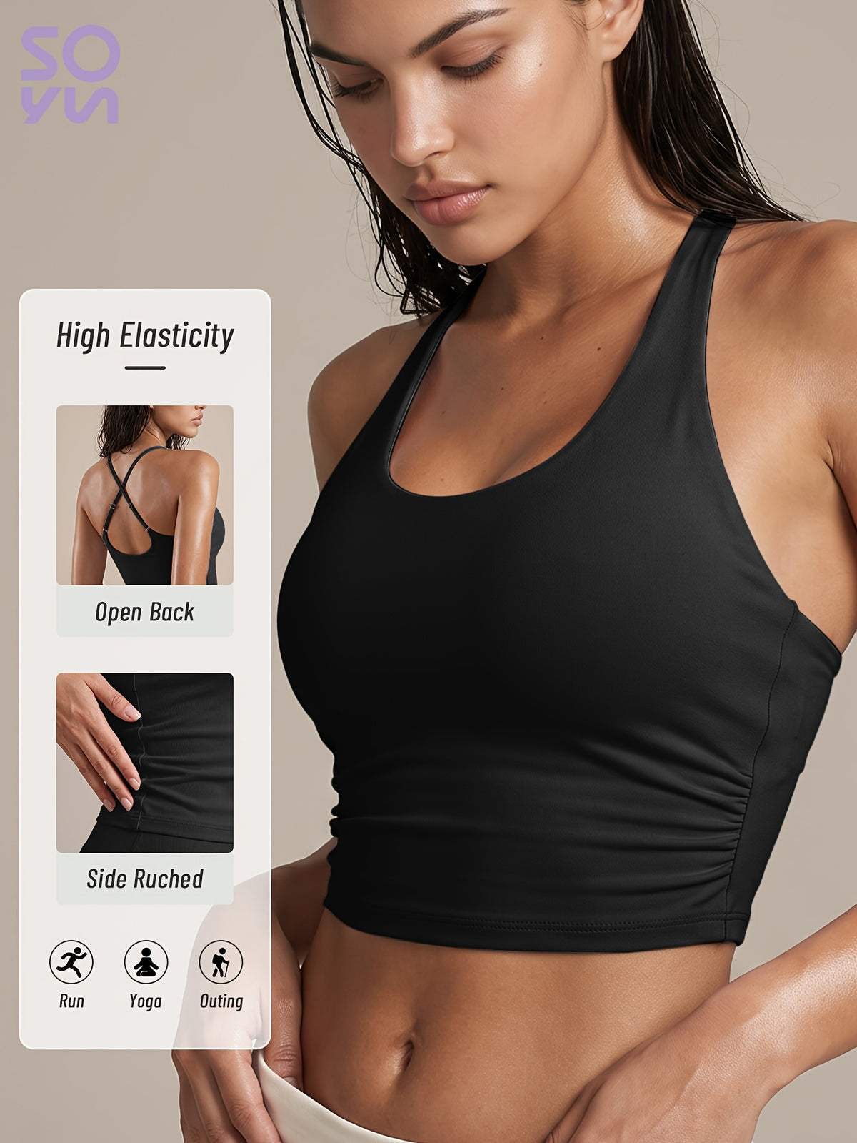 Cross Strap Padded Nylon Tank - Black