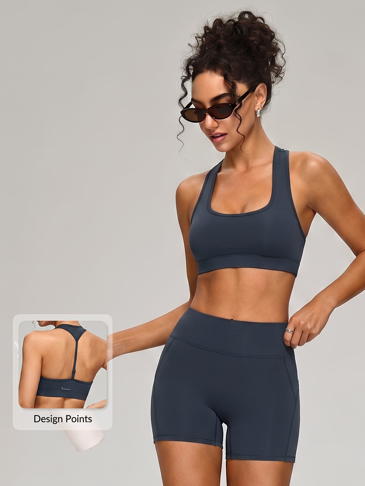 Halter Sports Bra & Shorts Set - Navy