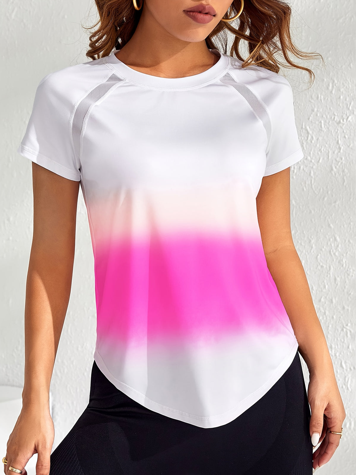 Tie-Dye Mesh Patchwork Sports Tee - Hot Pink Ombre