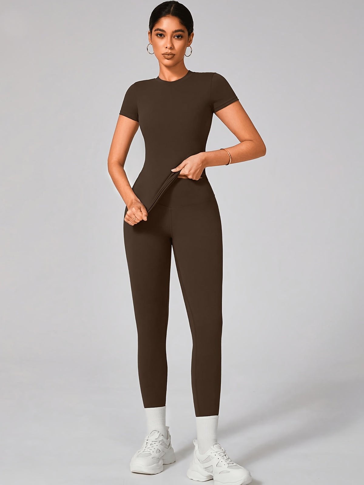 Y Seam Tee & Leggings Set - Coffee