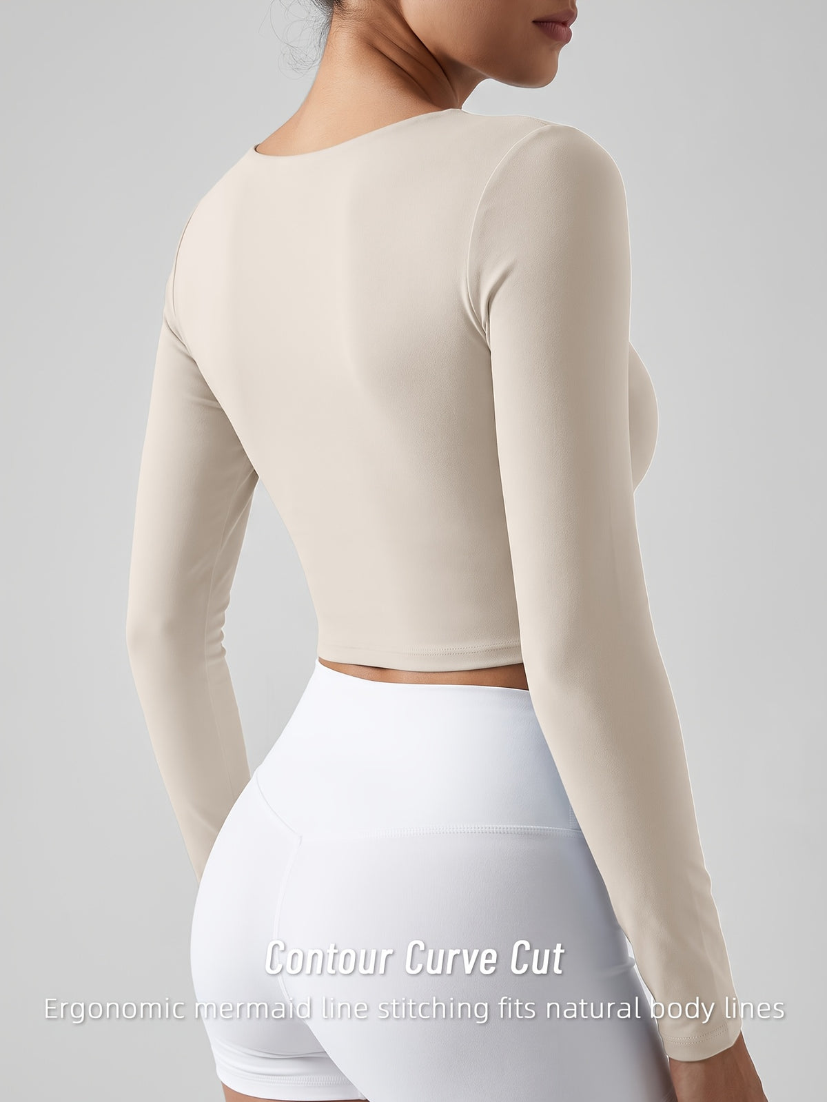 Color Block Padded Long Sleeve Top - Ivory White
