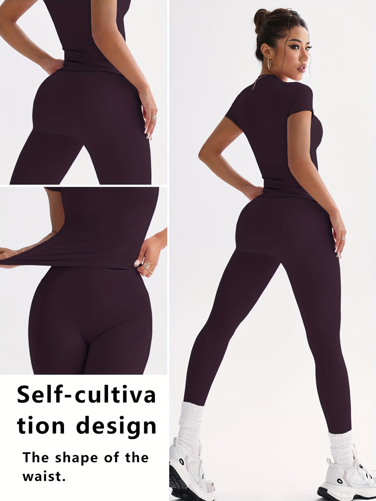 Cropped Tee & Leggings Set - Deep Purple