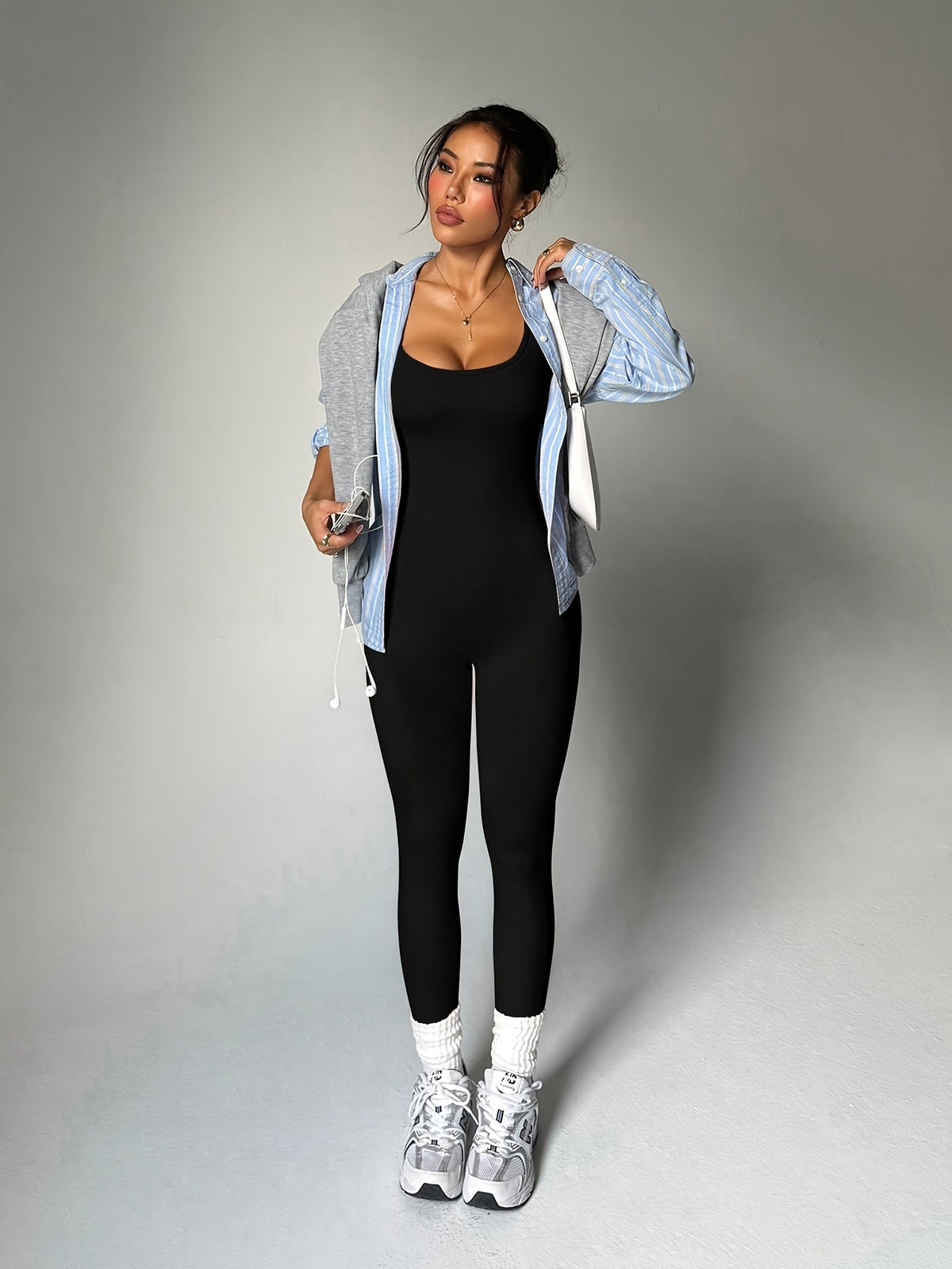 Open Back Full Length Bodysuit - Black