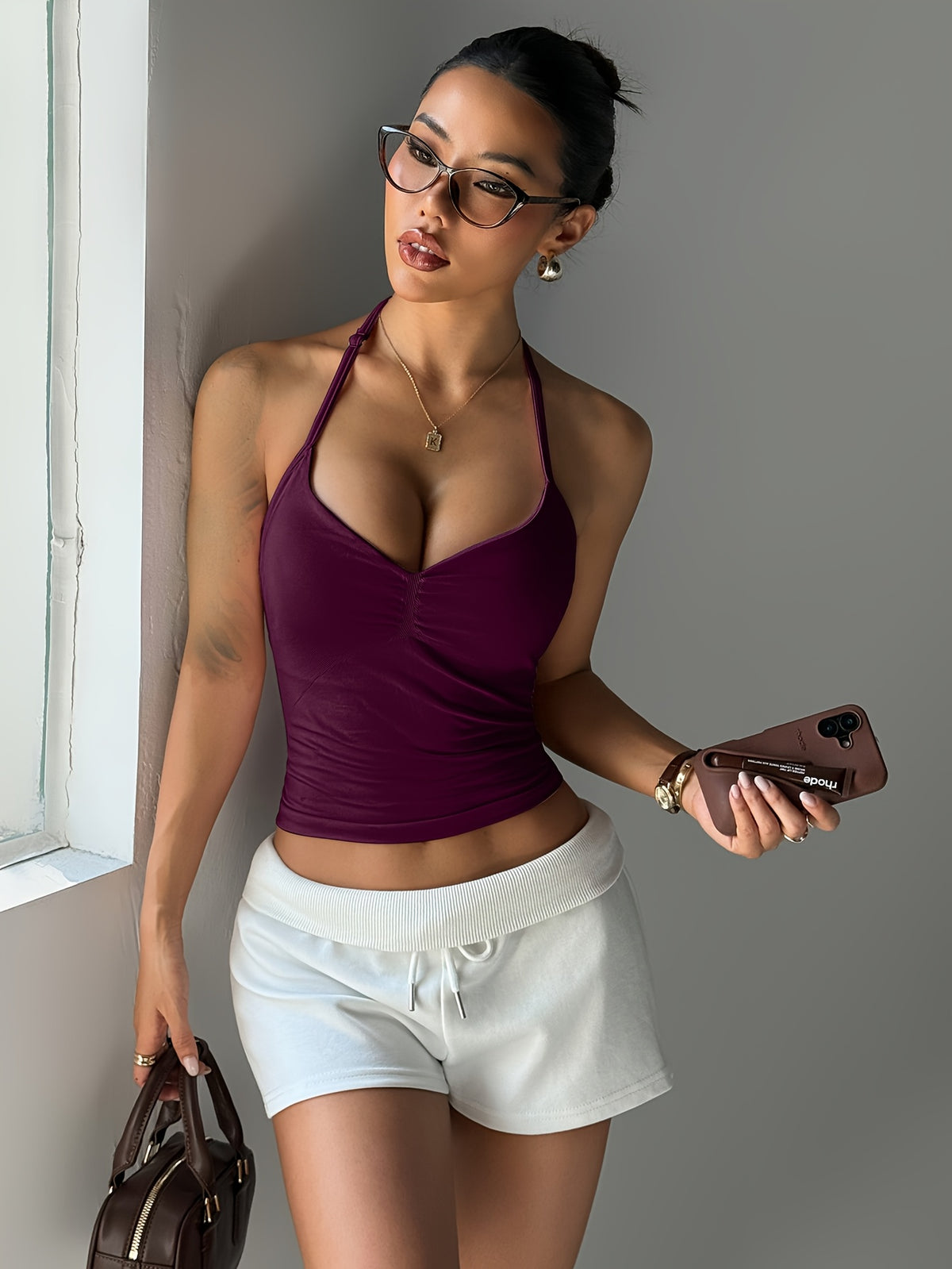 Halter Twist Crop Top - Cherry Purple