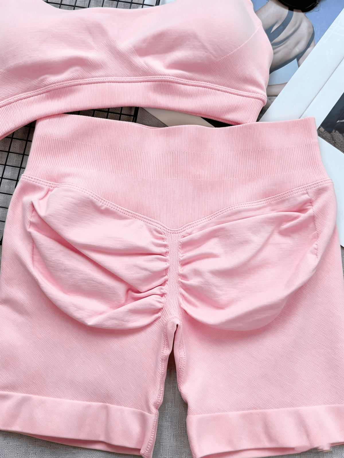 Halter Bra & Scrunch Shorts Set - Light Pink
