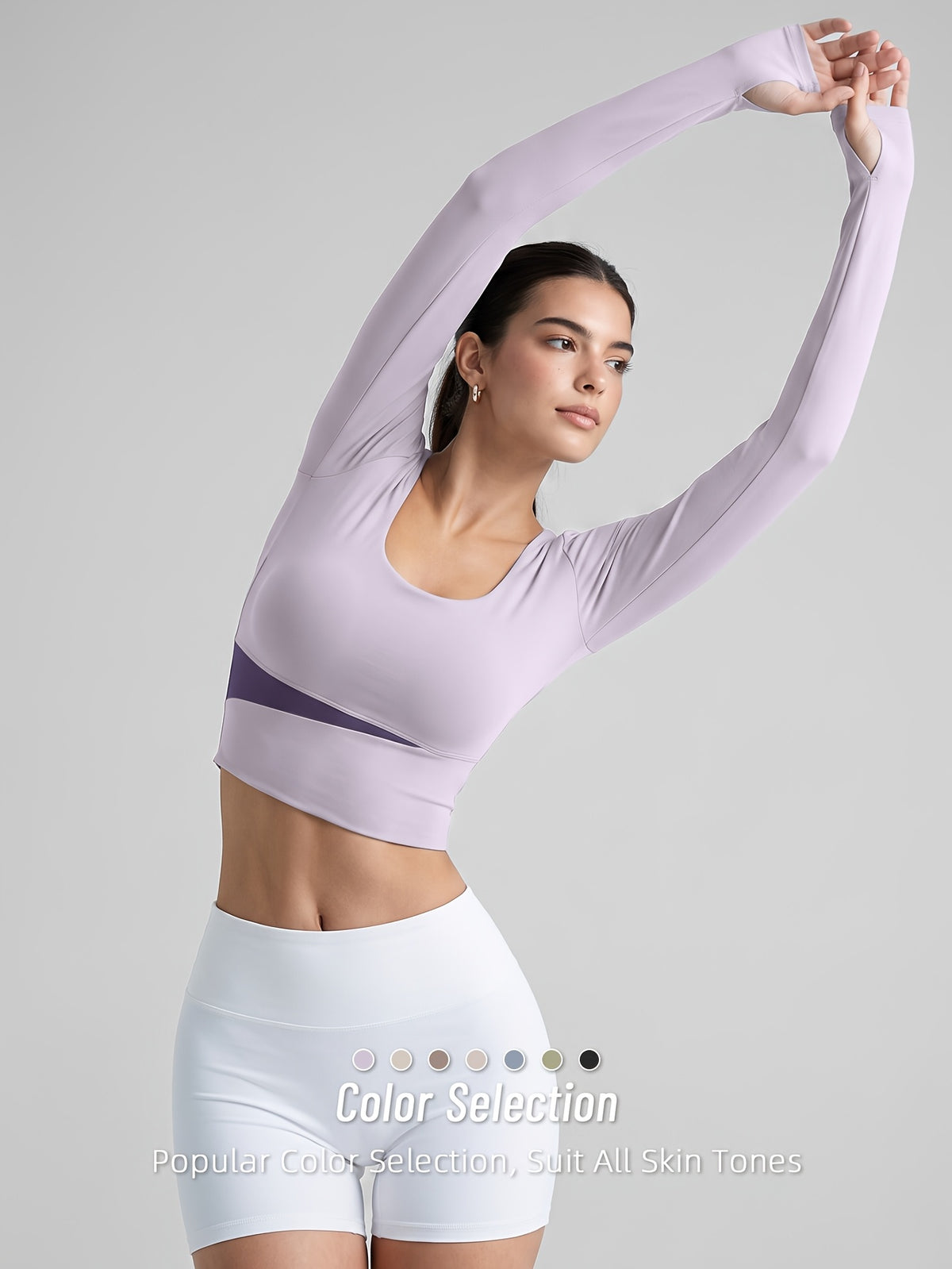 Color Block Padded Long Sleeve Top - Lavender