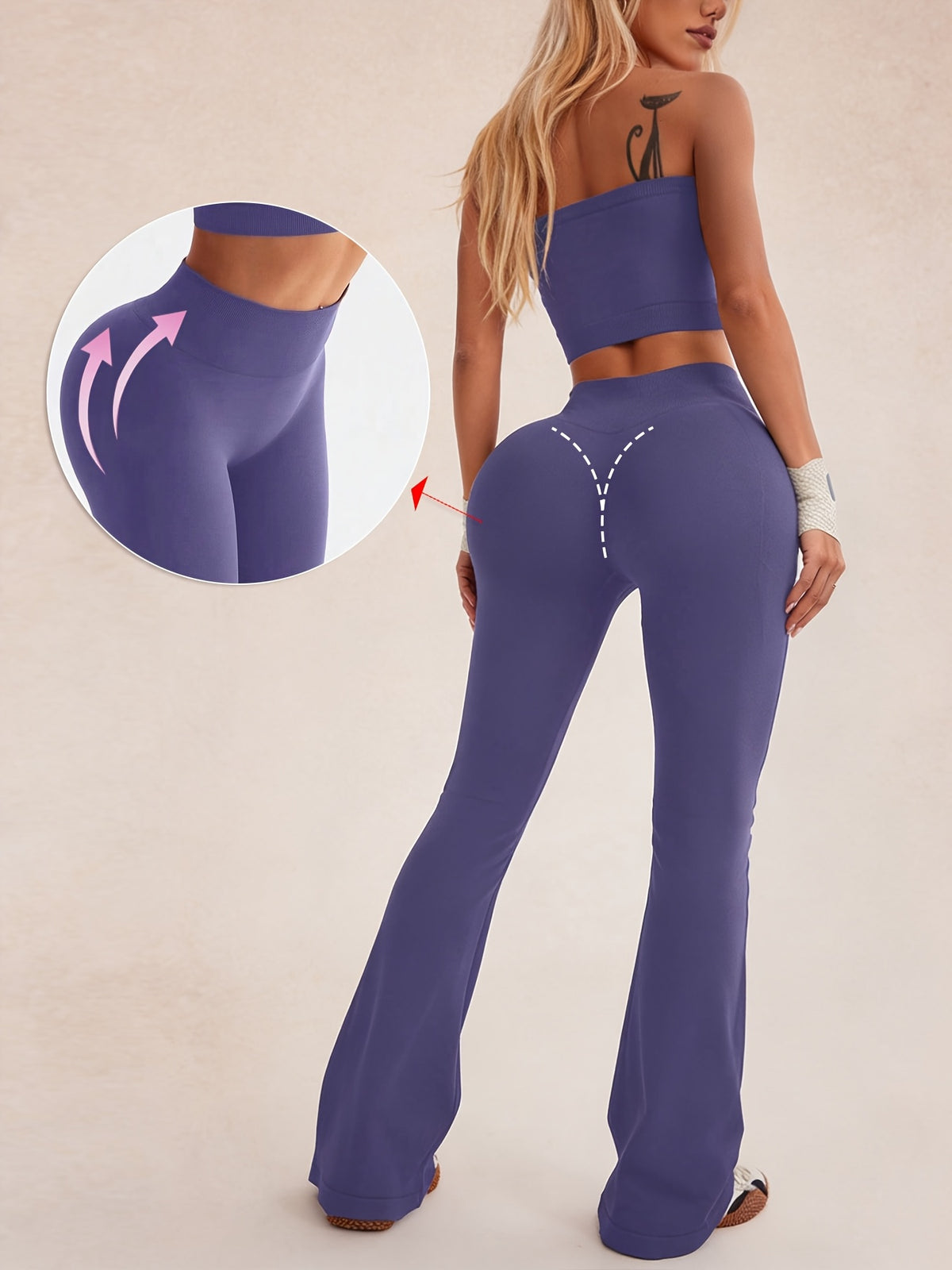 Tummy Control Tank & Flare Pants Set - Azure Gray