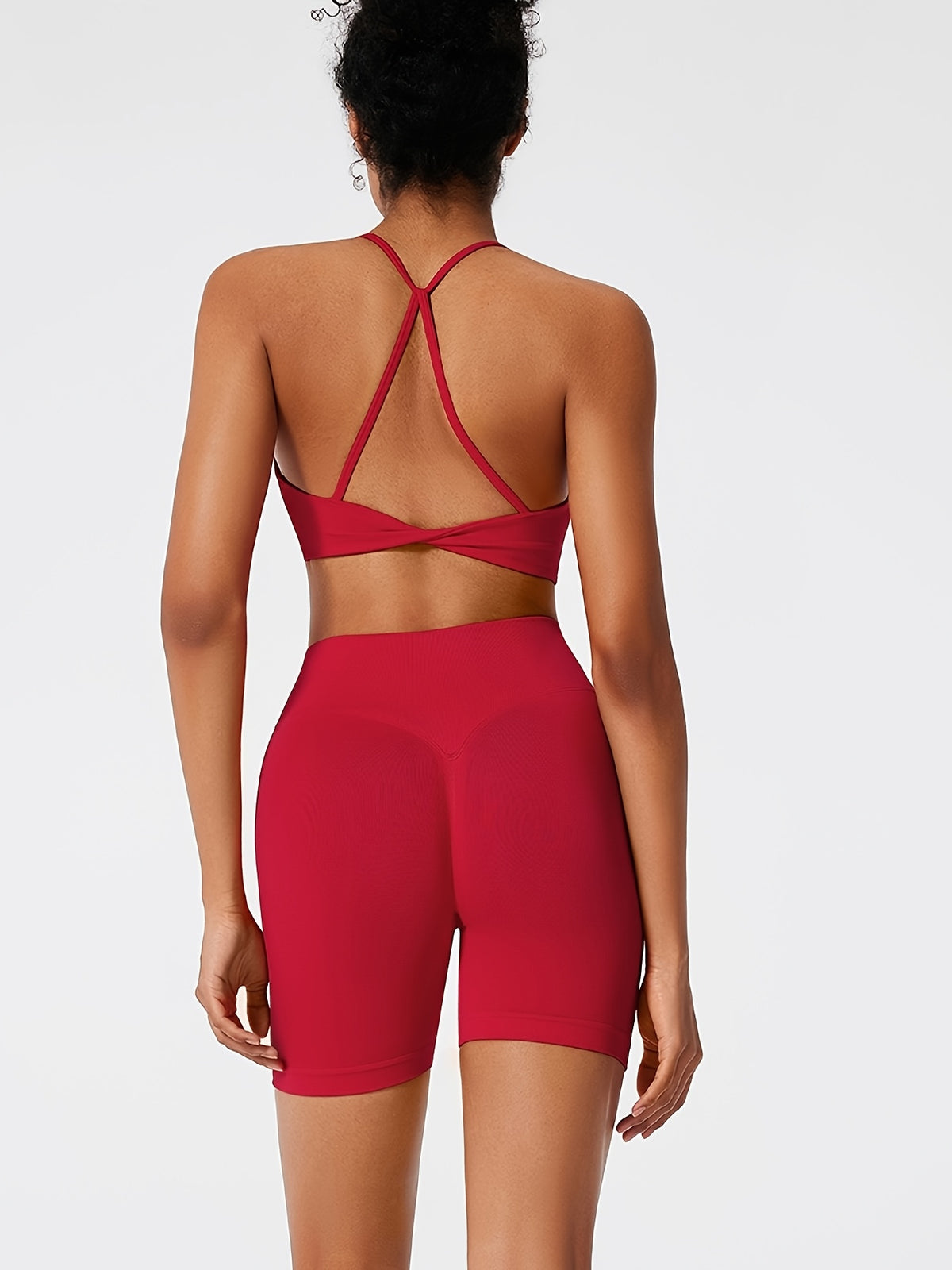 Square Neck Crop Top & Cycling Shorts Set - Red