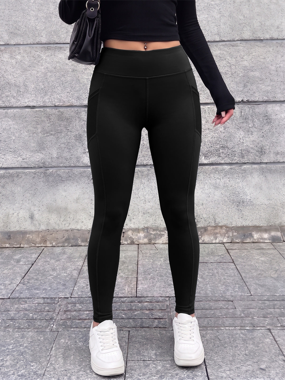 Side Pocket Shaping High Waist Leggings - Black