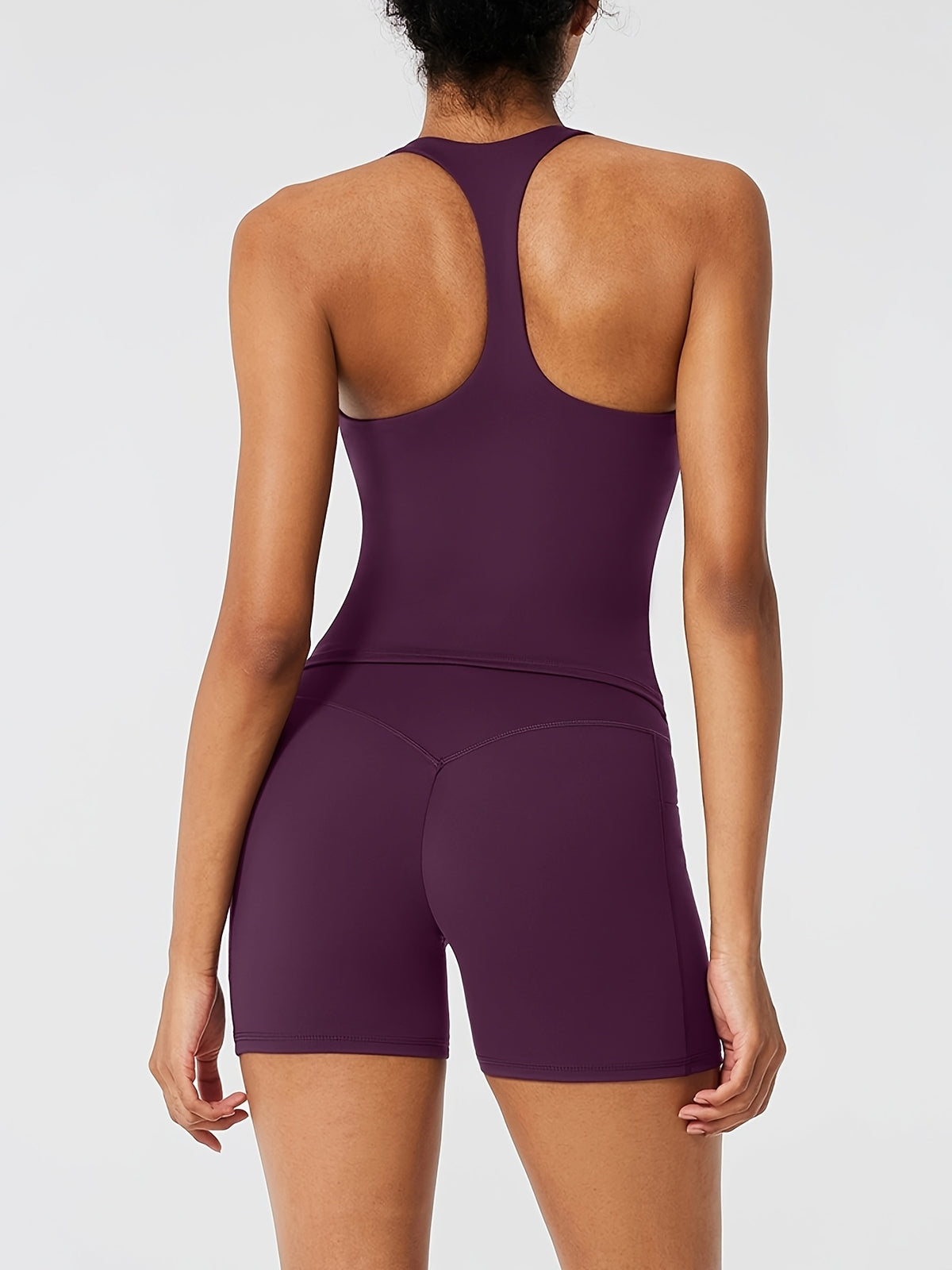 Backless Vest & Ruffle Pocket Shorts Set - Purple