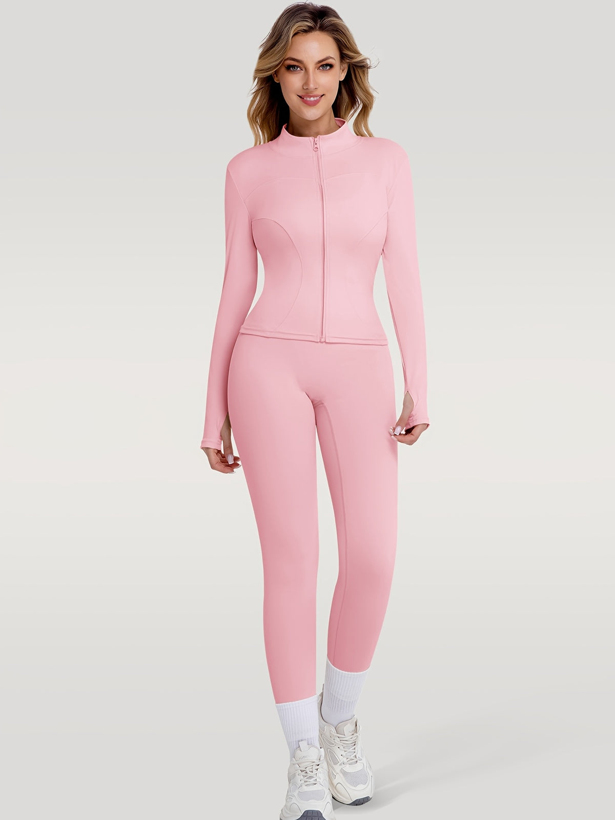 Figure Hugging Jacket & Pants Set - Pink