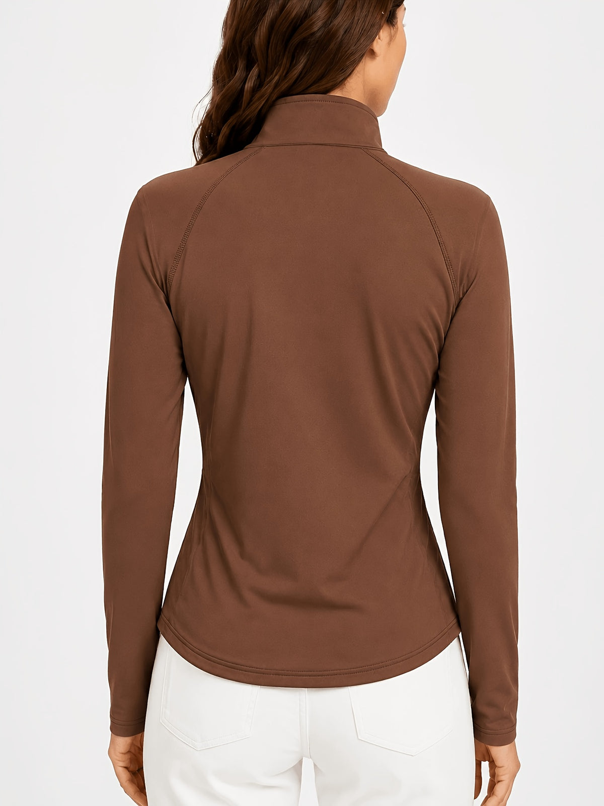Stand Collar Double Sided Zip Jacket - Brown