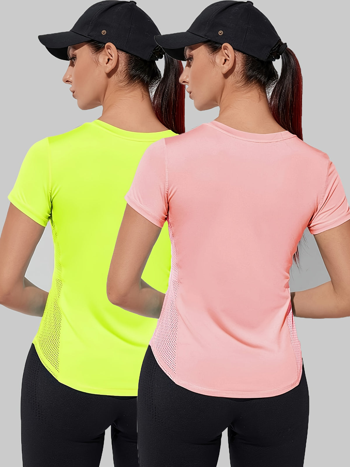 2 Pack Mesh Panel Sports Tees - Green & Pink