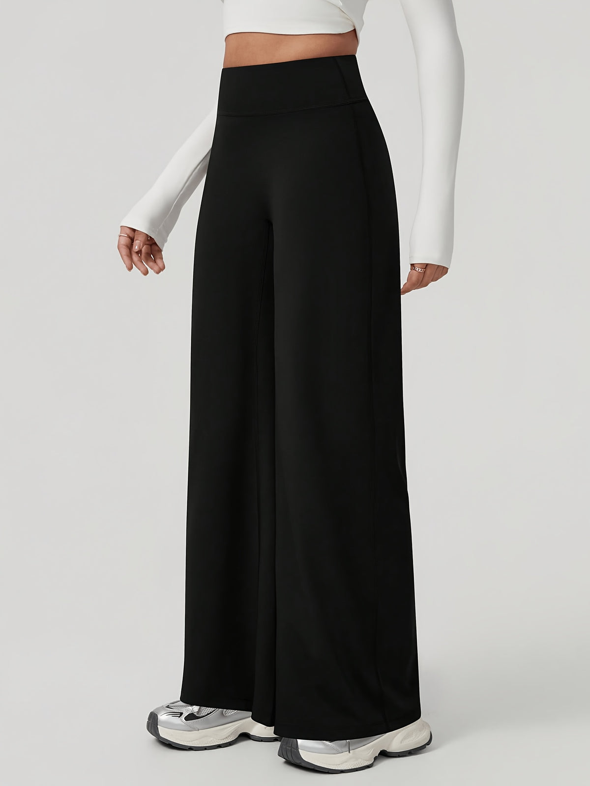 High Waist Wide Leg Yoga Pants - Black
