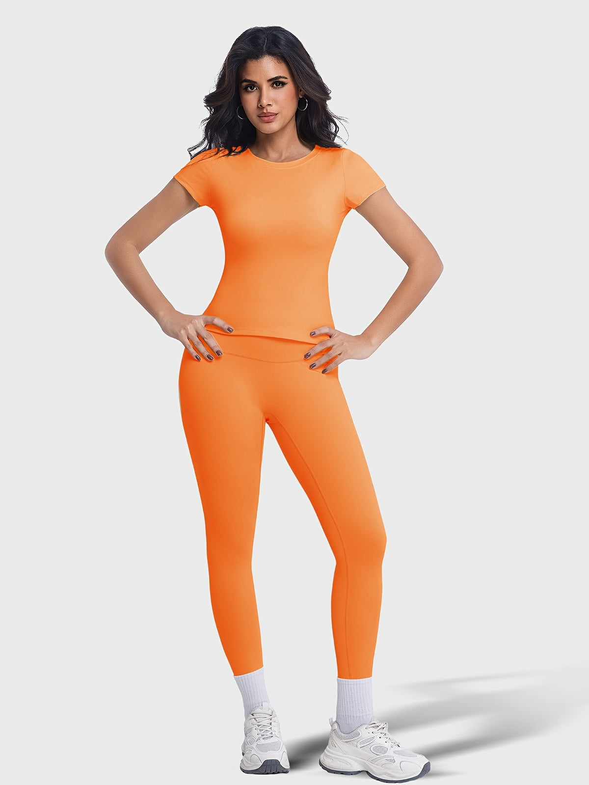 Crew Neck Tee & Leggings Set - Orange