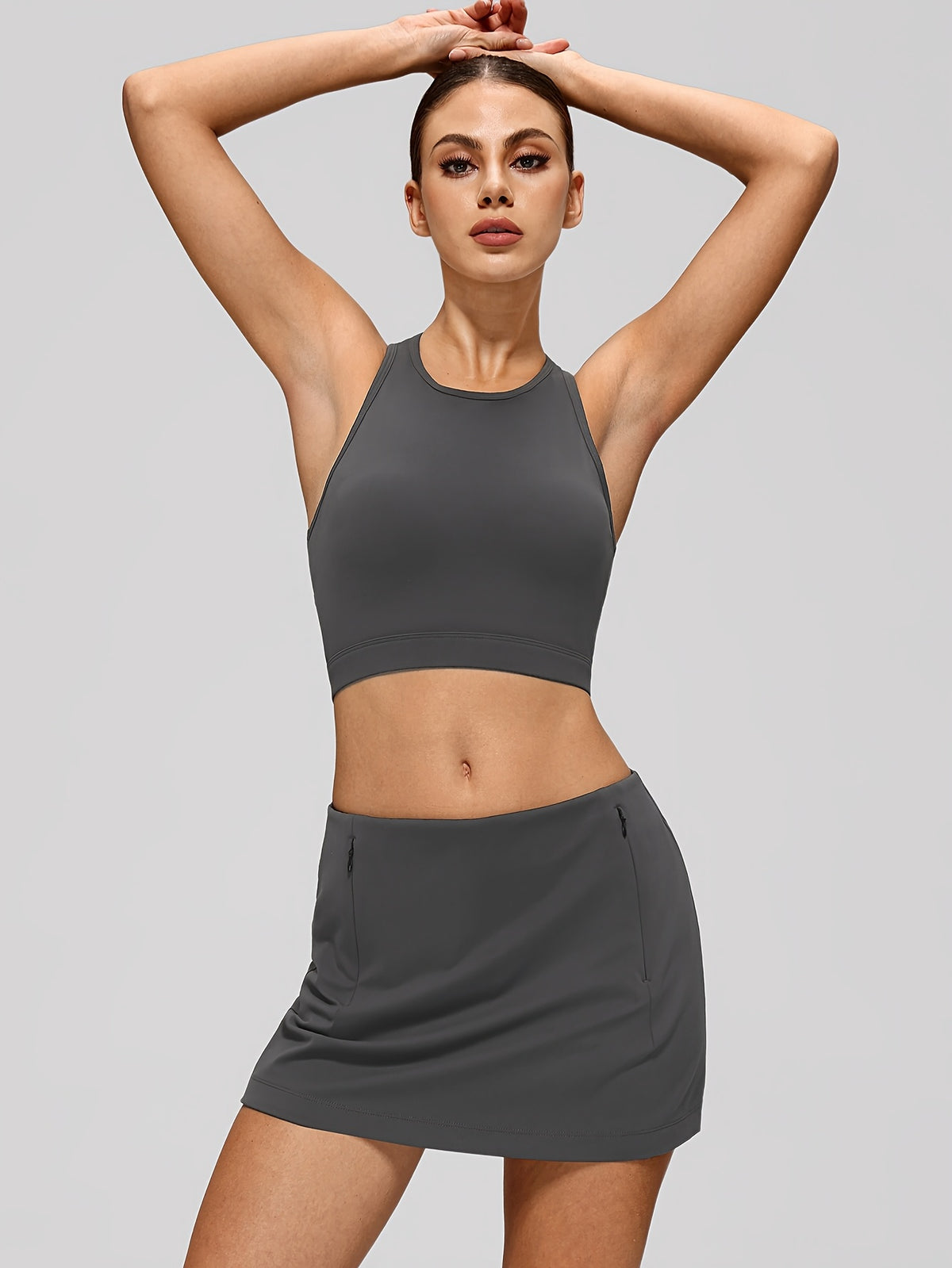 Cutout Cross Back Tank & Shorts Set - Lead Grey