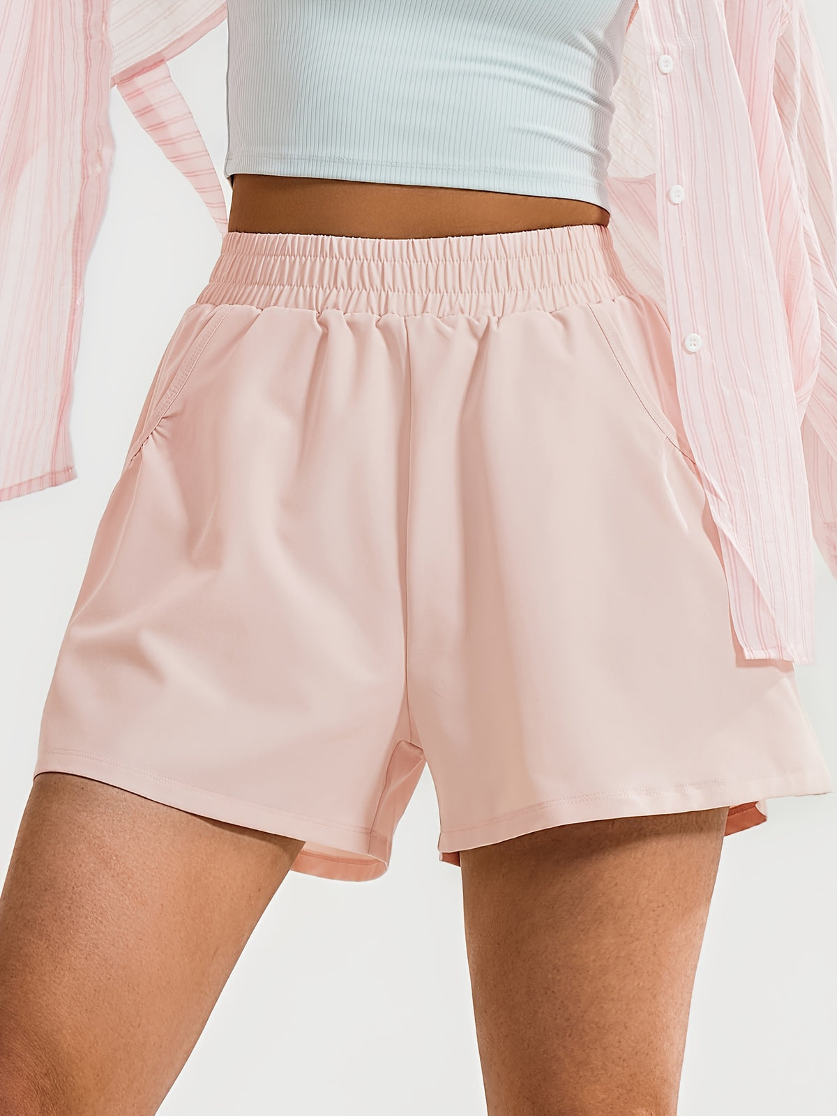 Loose Pocket Running Shorts - Light Pink