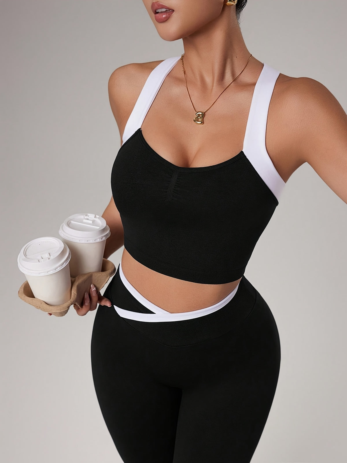 Cross Strap Bra & Leggings Set - Black