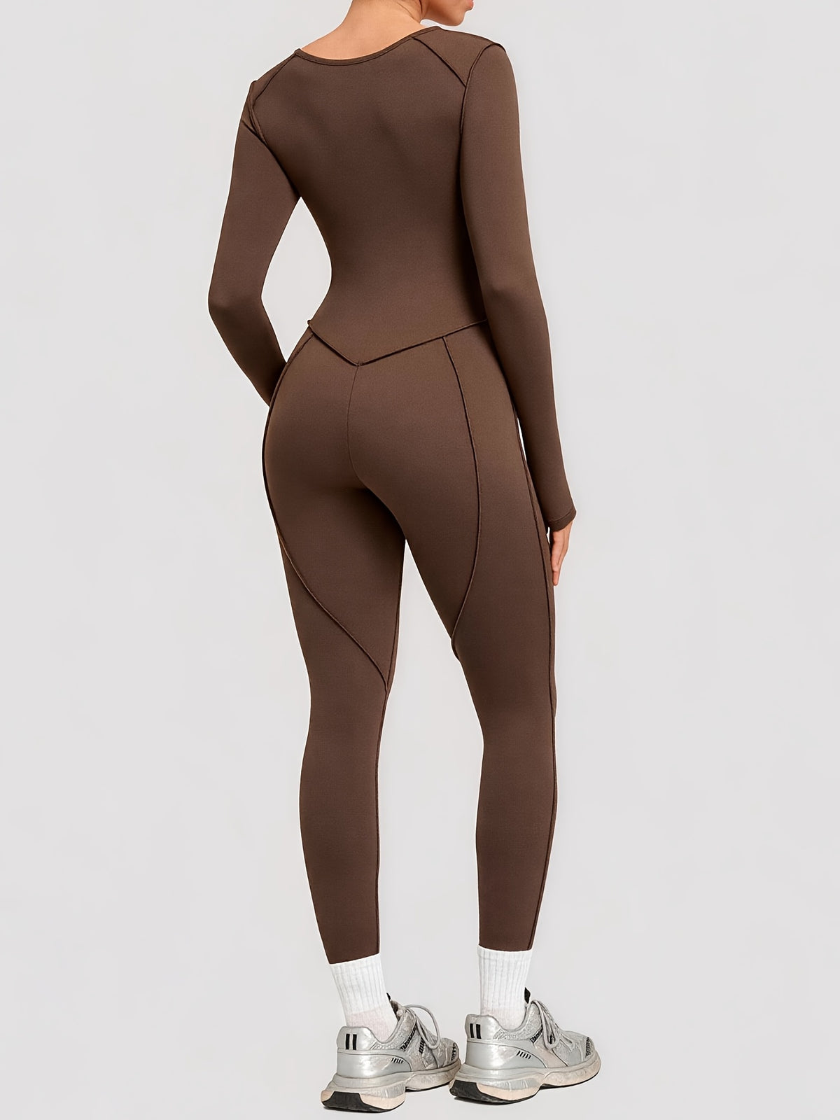 Long Sleeve Padded Jumpsuit - Coffee