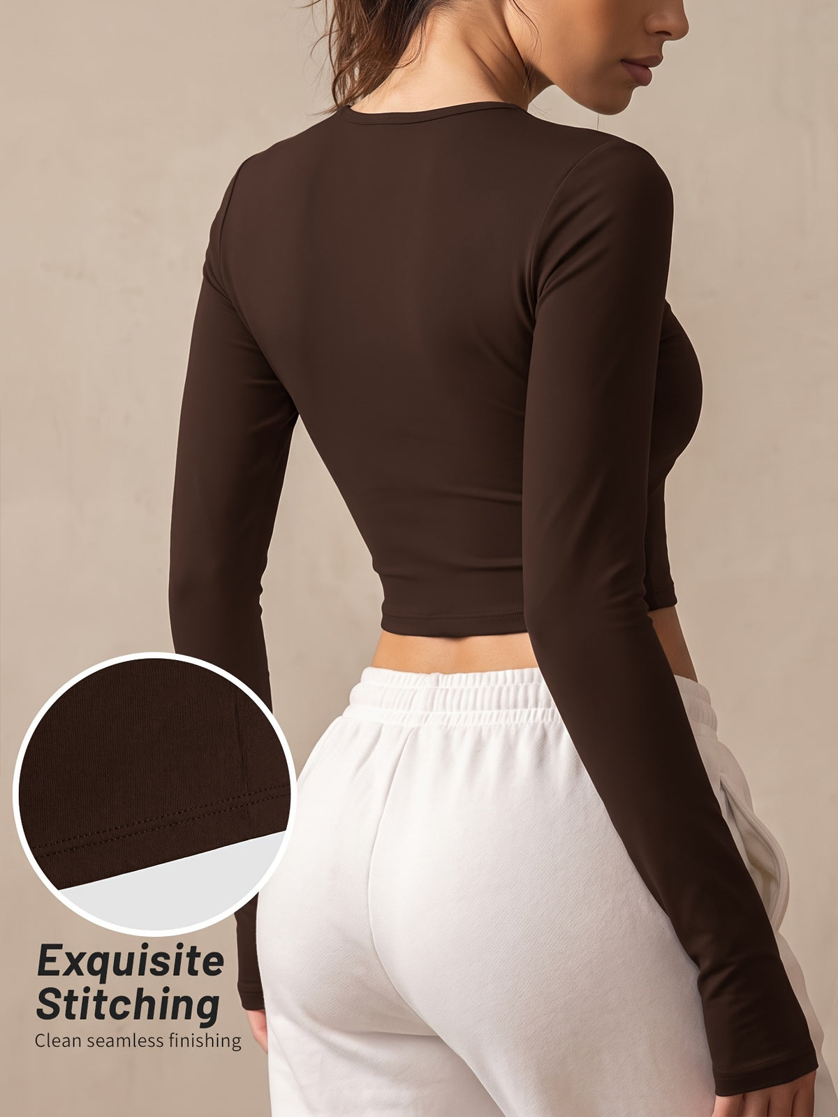 Cutout Twist Knot Long Sleeve Top - Coffee