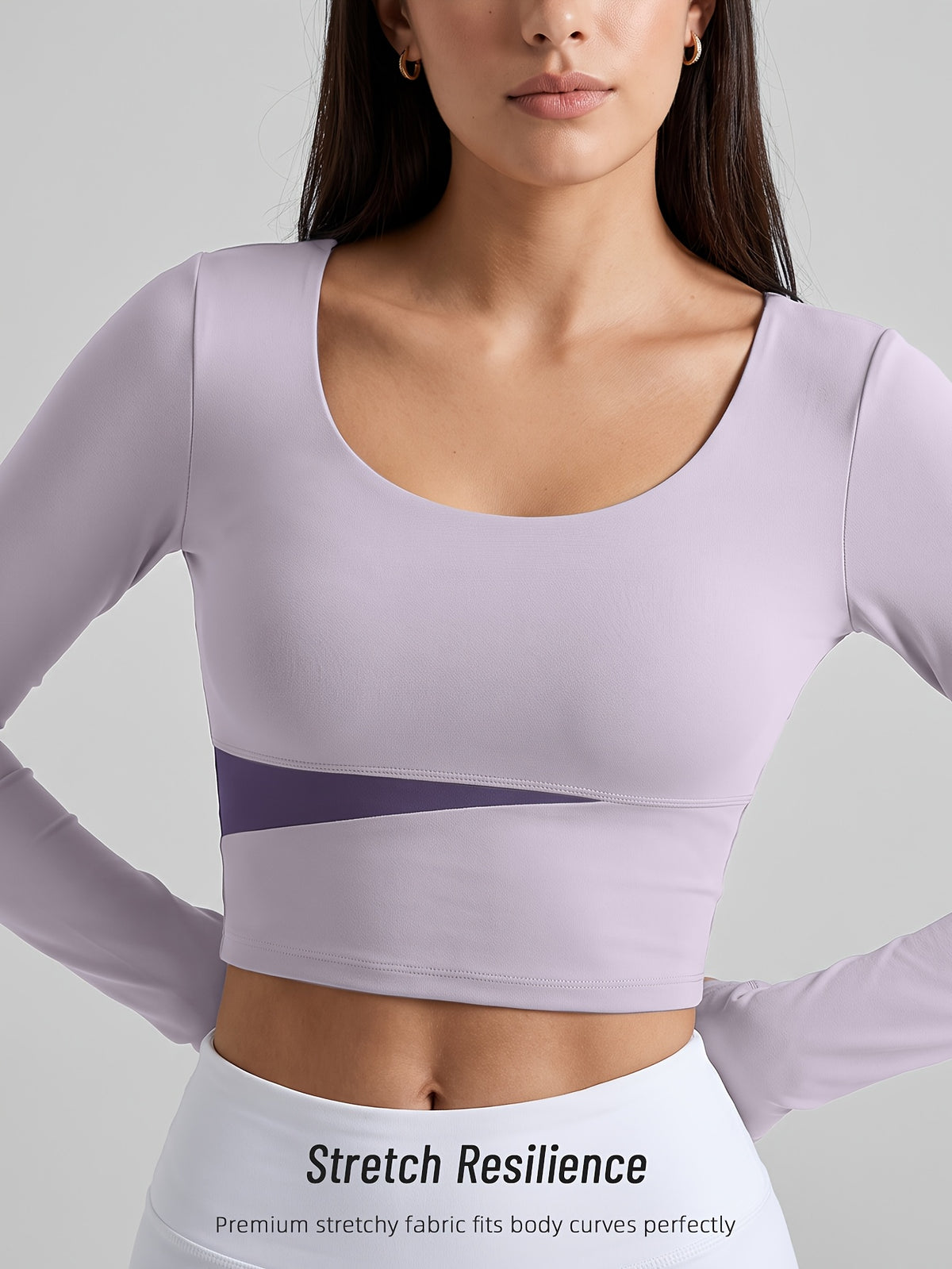 Color Block Padded Long Sleeve Top - Lavender