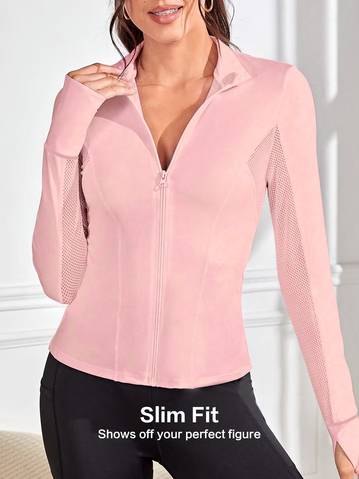 Reflective Letter Mesh Thumbhole Jacket - Pink
