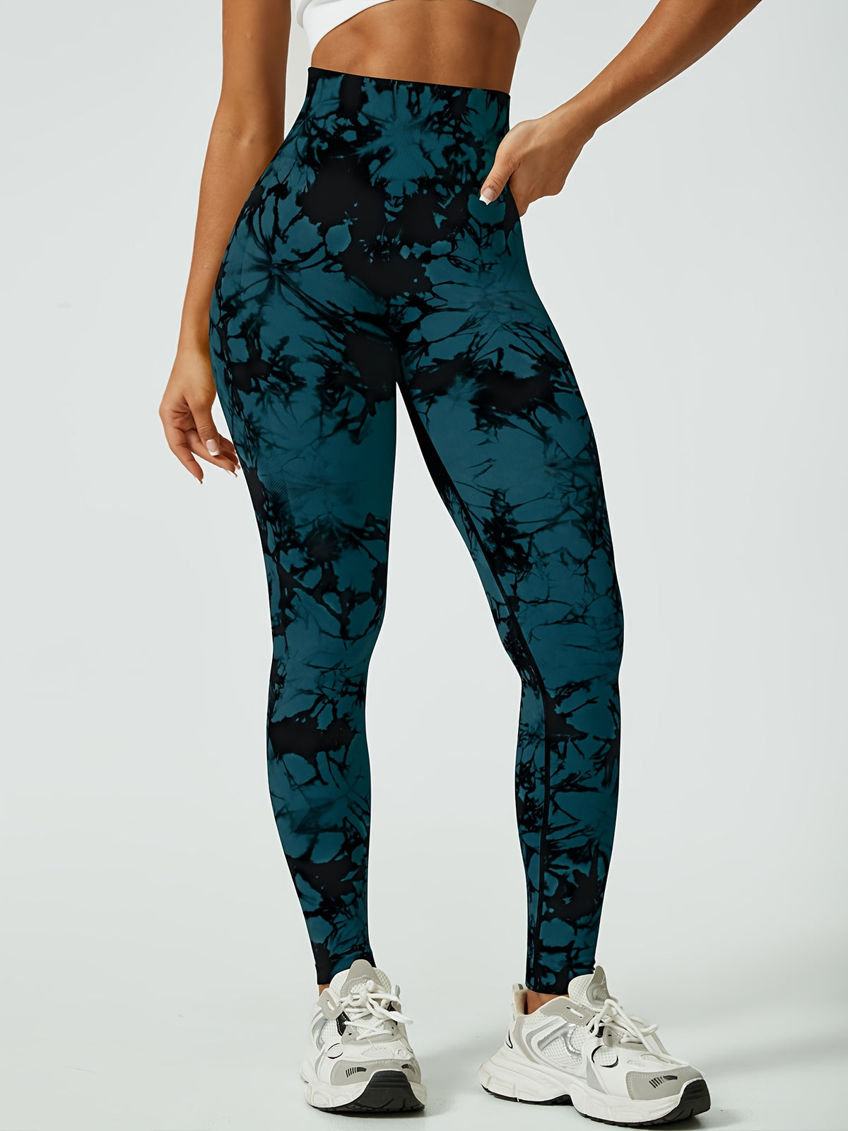 Tie Dye Seamless Leggings - Black & Green Tie Dye