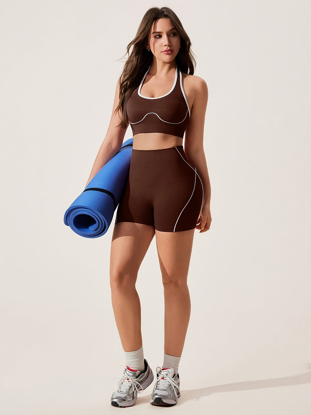 Halter Bra & Shorts Set - Dark Brown