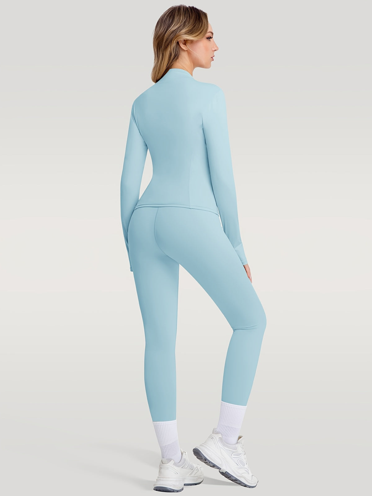 Figure Hugging Jacket & Pants Set - Light Blue