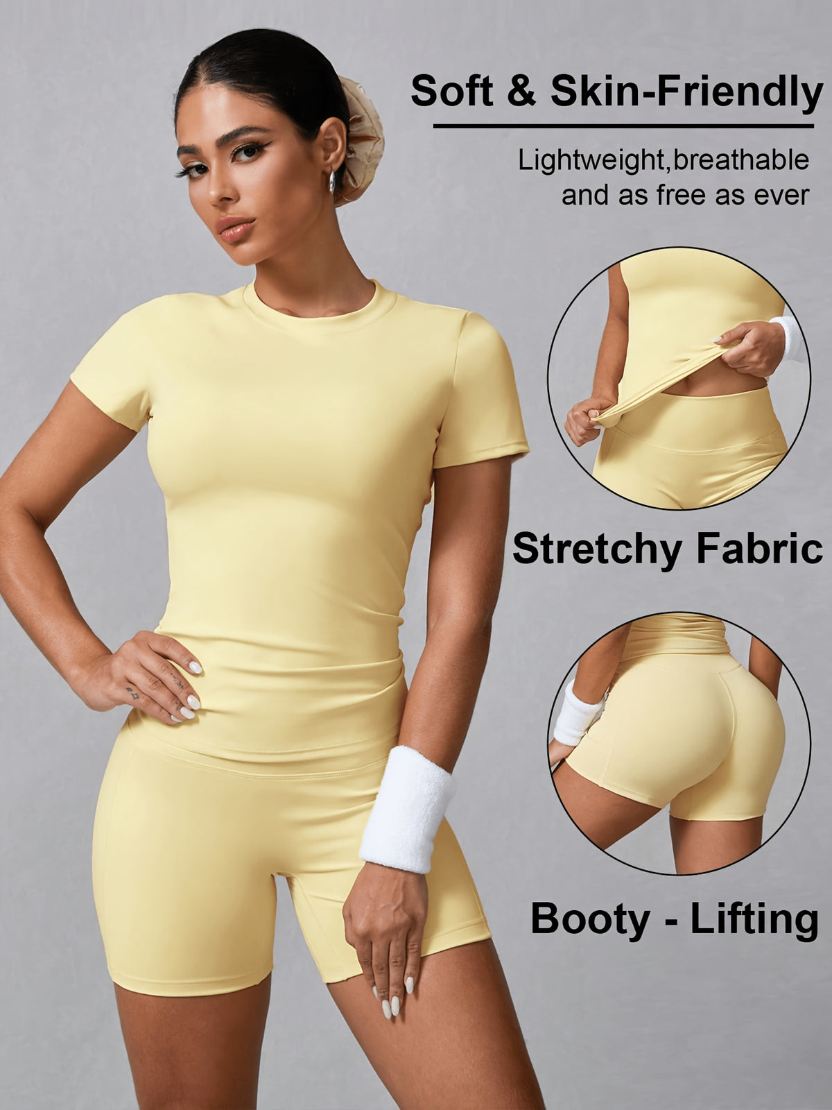 Fitted Tee & Shorts Set - Yellow