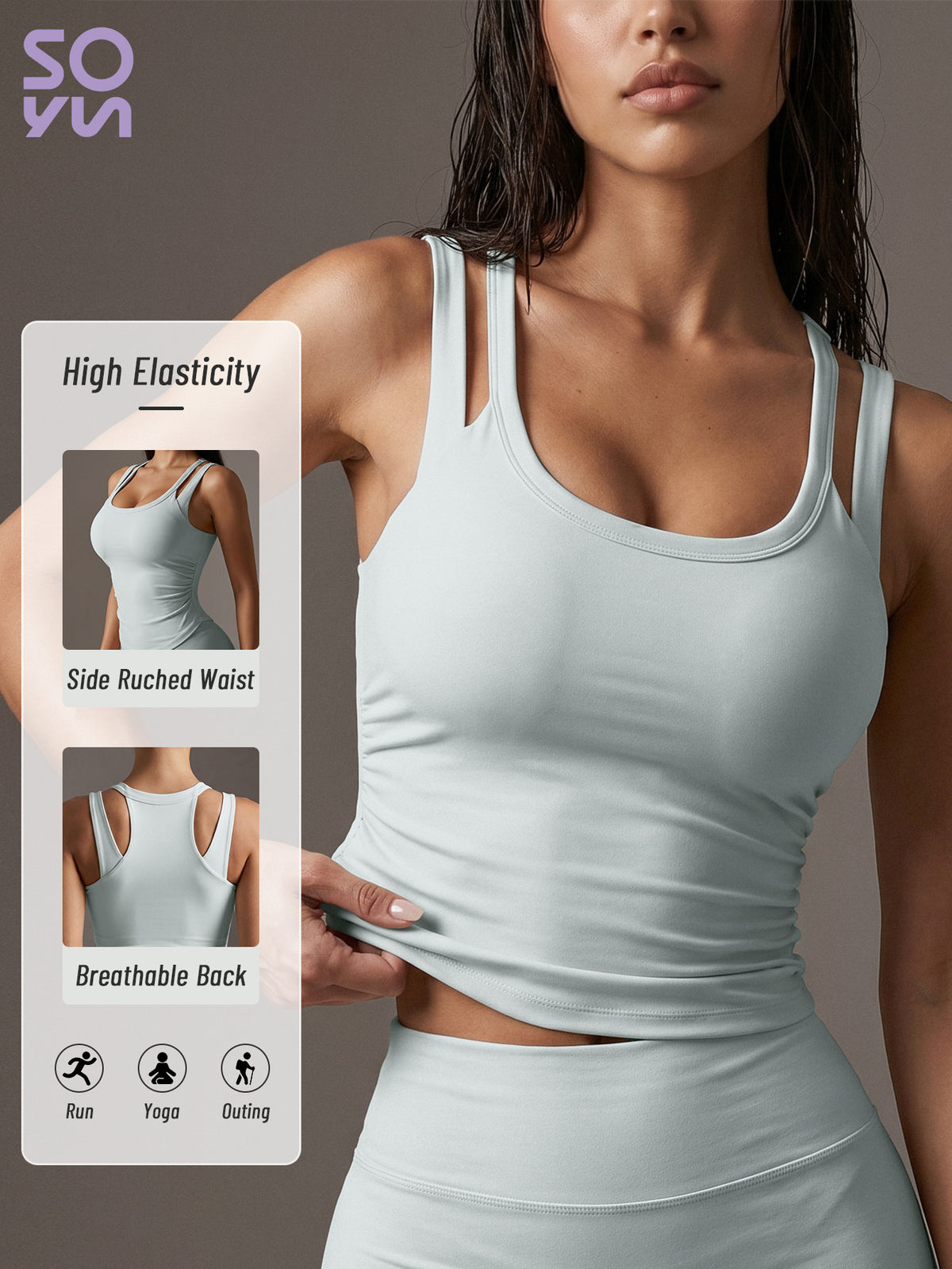 Letter Print Backless Padded Tank Top - Light Cyan