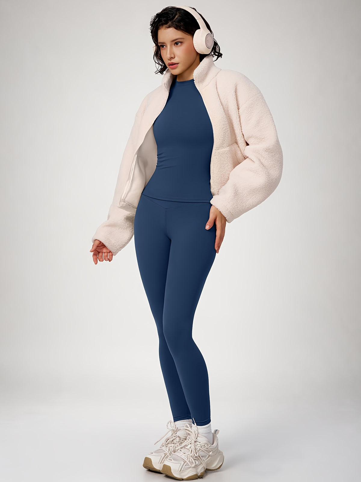 Crew Neck Crop Tee & Leggings Set - Navy