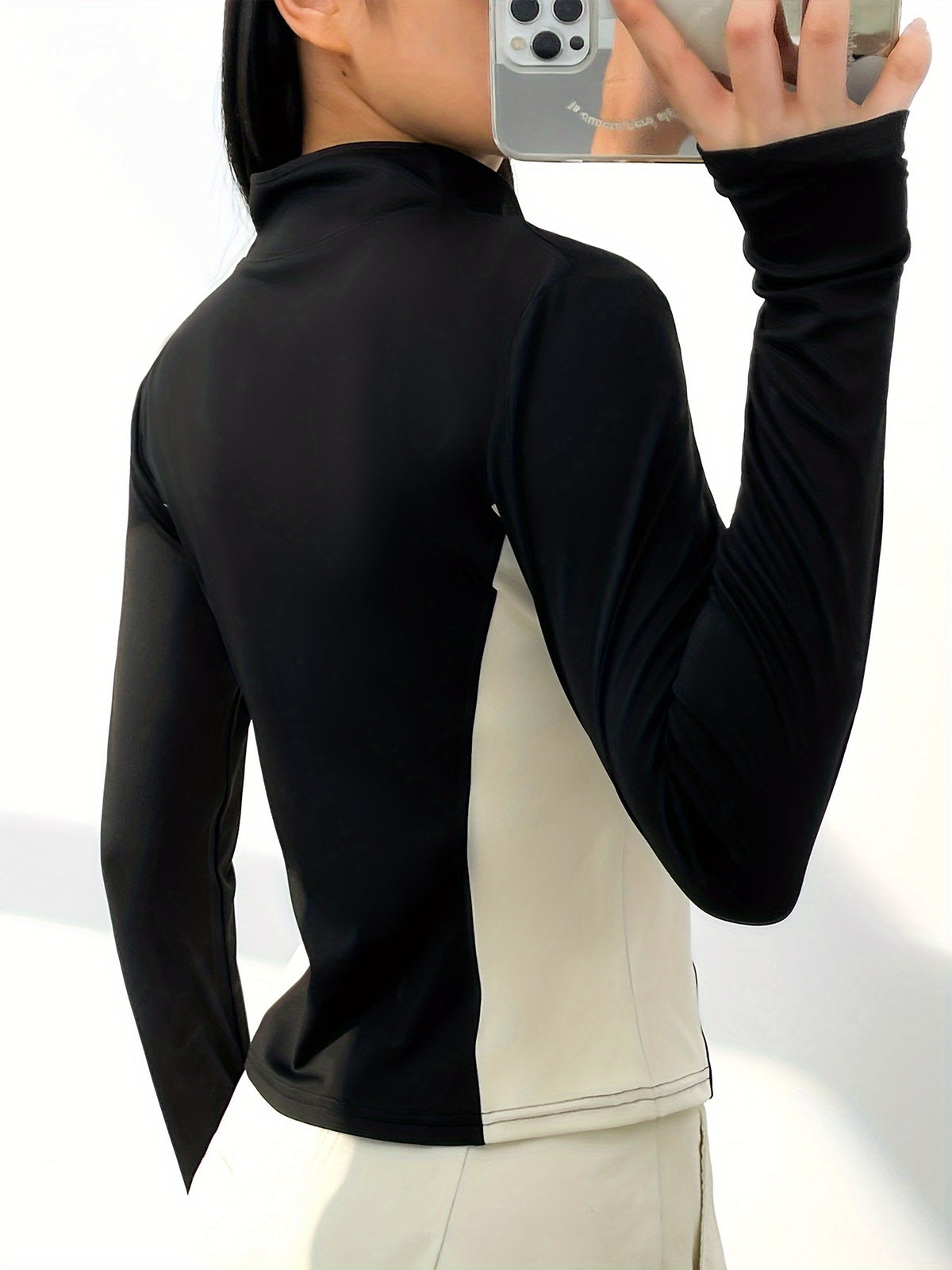 Colour Block Thumbhole Zip Jacket - Black & White