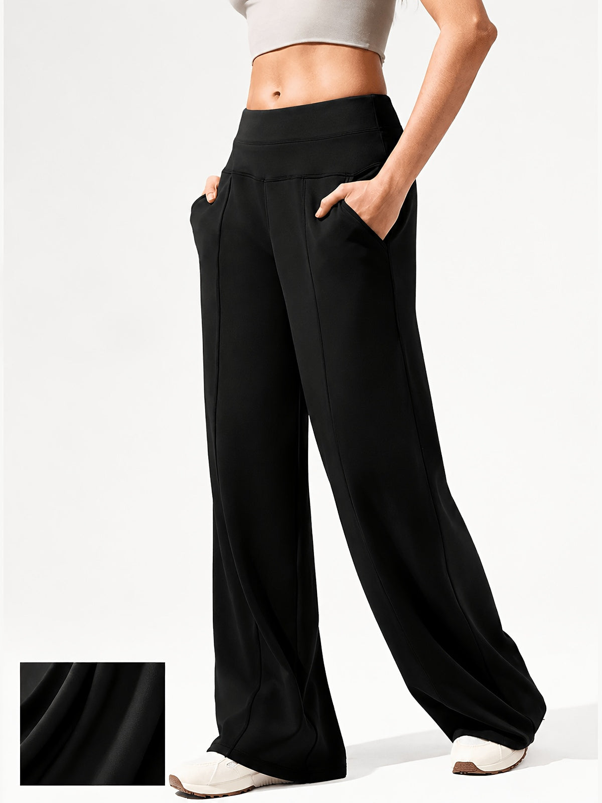 Flowy Wide Leg Pocket Work Pants - Black