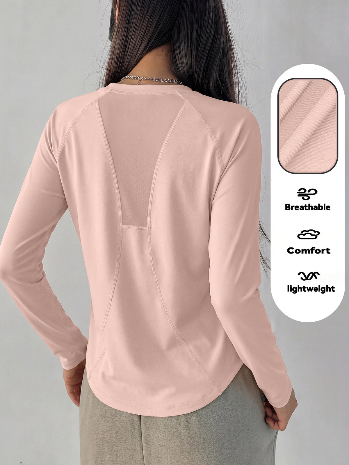 Mesh Back Panel Long Sleeve Top - Pink