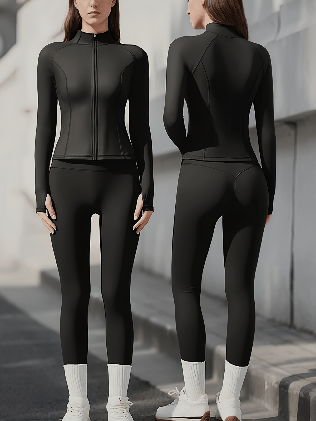 Full Zip Jacket & Leggings Set - Black