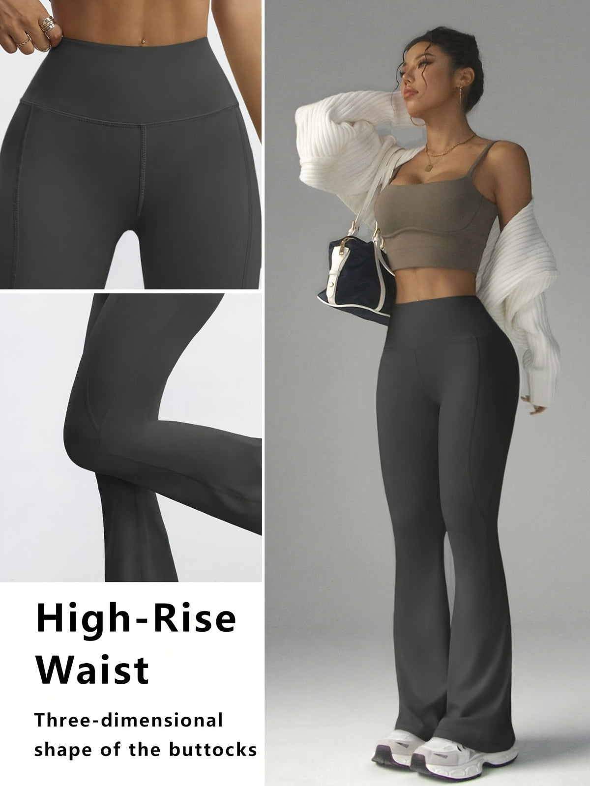 High Waist Flare Pants - Dark Grey