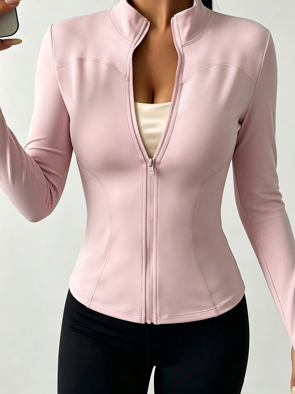 Slim Stand Collar Jacket - Pink Red