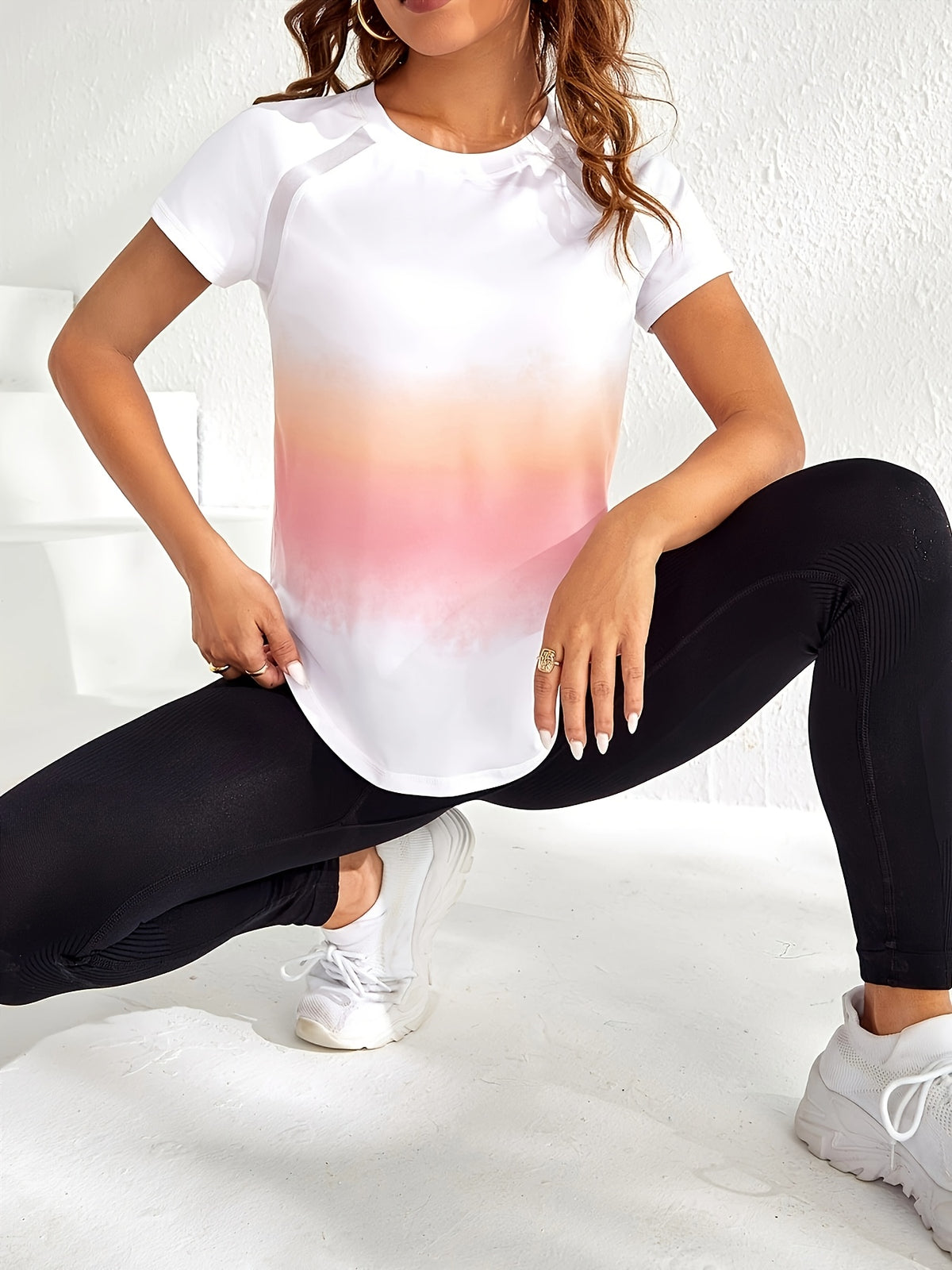 Raglan Curved Hem Sports Tee - Pink Ombre